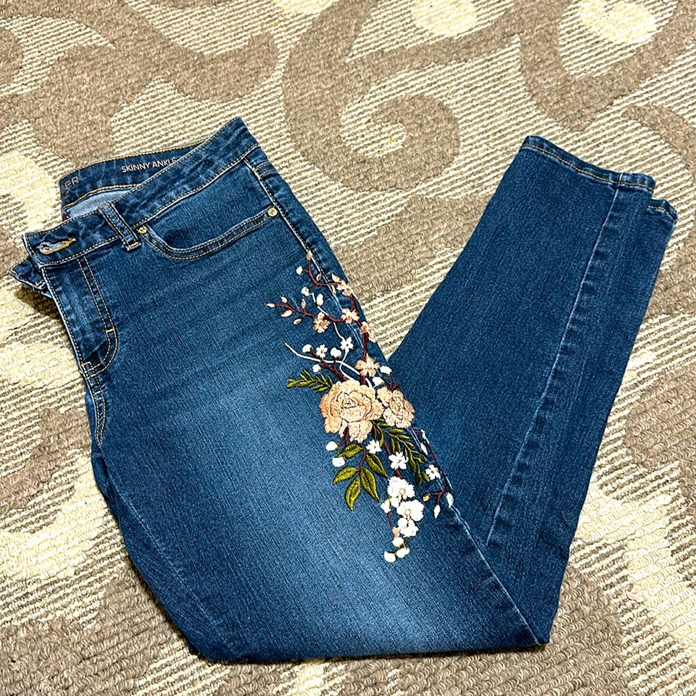 Skinny Mid Rise Embroidered Jeans